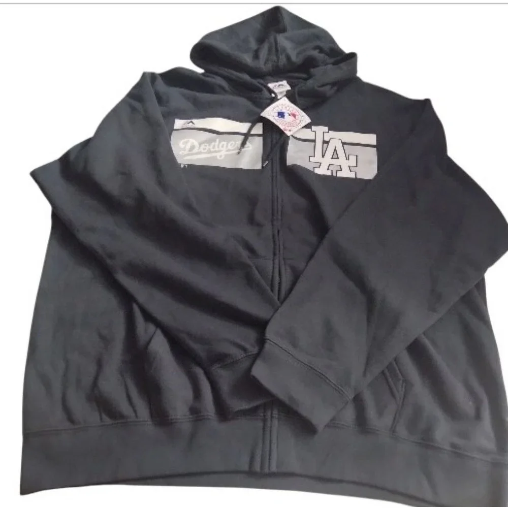 Majestic Men's Los Angeles Dodgers Full Zip Hoodie Kangaroo Pockets New